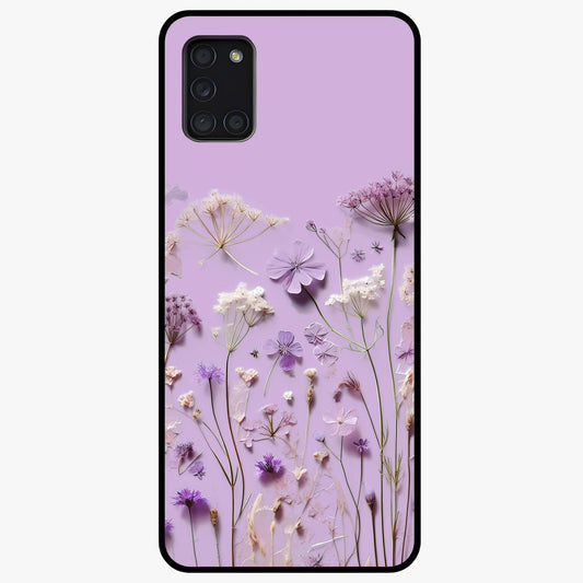 Lavender Blossom Dream Glass Case showing flat back view with soft lavender floral artwork and glossy glass finish.