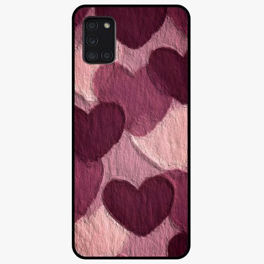 Layered Paper Hearts Glass Case showing flat back view with layered paper heart artwork and glossy glass finish.