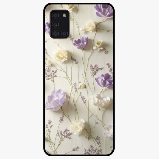 Lilac Breeze Harmony Glass Case showing flat back view with soft lilac themed artwork and glossy glass finish.