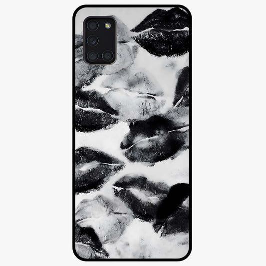 Midnight Kiss Marks Glass Case showing flat back view with lipstick kiss mark artwork and glossy glass finish.