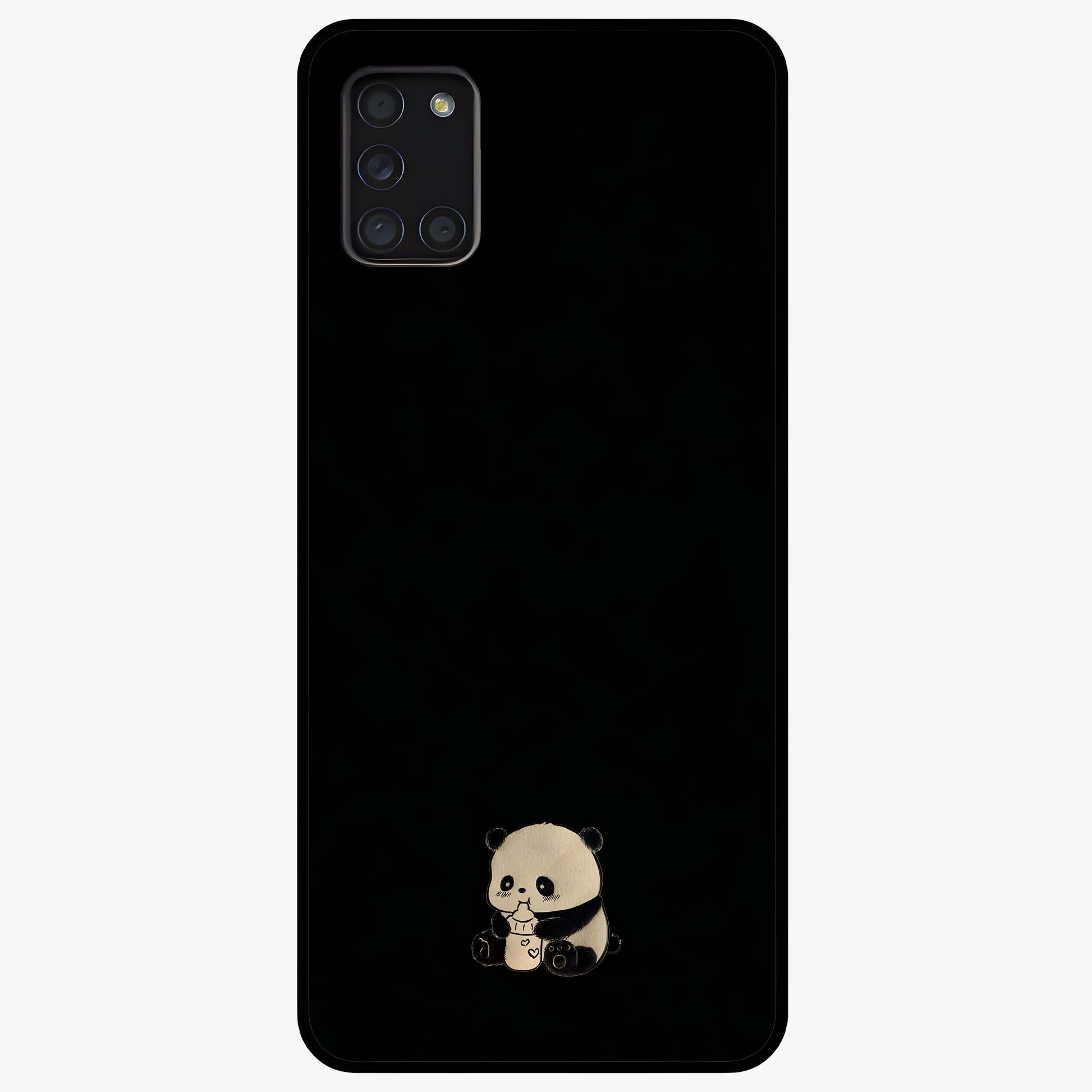 Midnight Panda Love Glass Case showing flat back view with cute panda themed artwork and glossy glass finish.