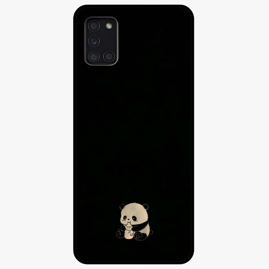 Midnight Panda Love Glass Case showing flat back view with cute panda themed artwork and glossy glass finish.