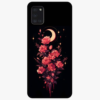 Moonlit Floral Elegance Glass Case showing flat back view with elegant floral artwork under moonlit tones and glossy glass finish.