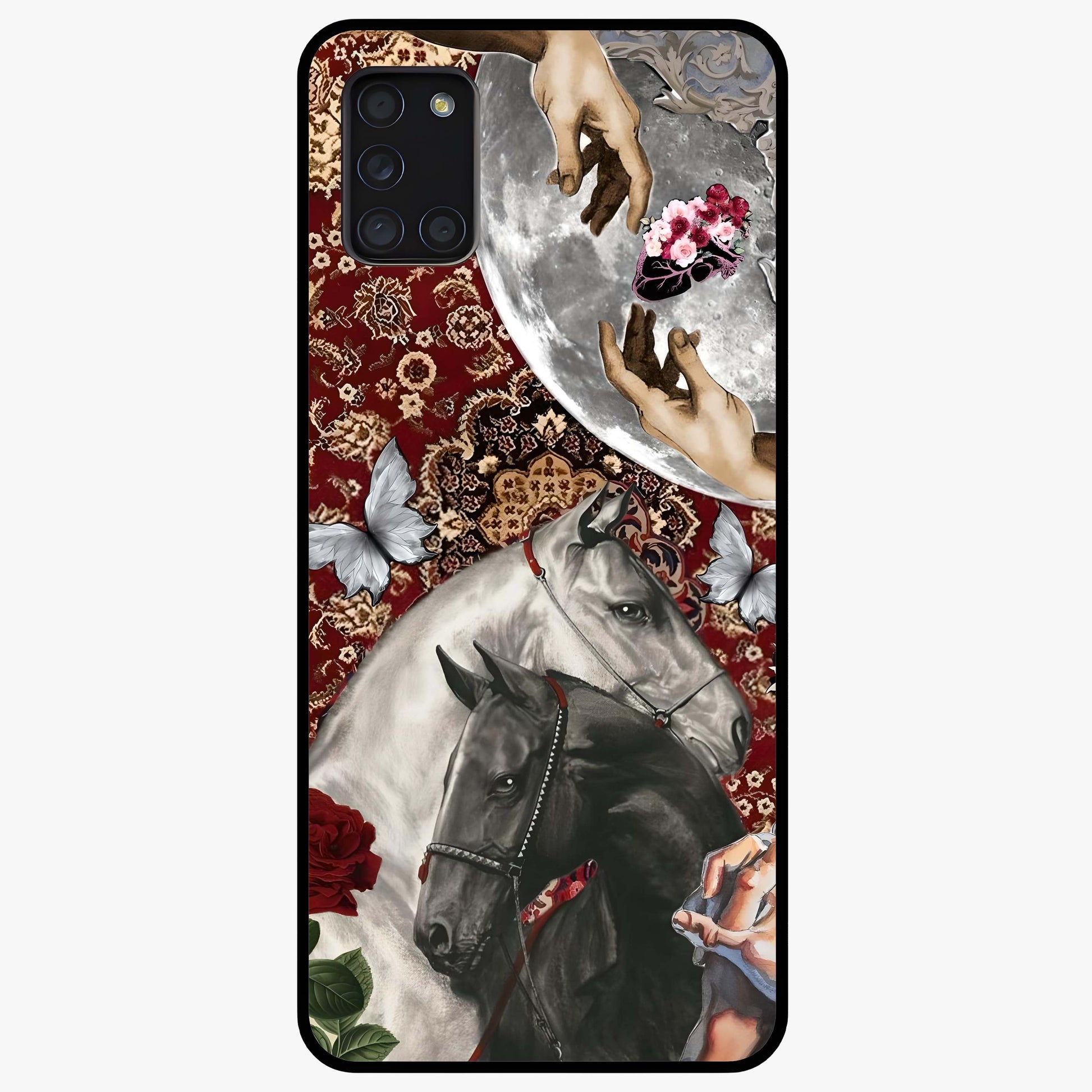 Moonlit Royal Stallion Glass Case showing flat back view with majestic horse under moonlight artwork and glossy glass finish.