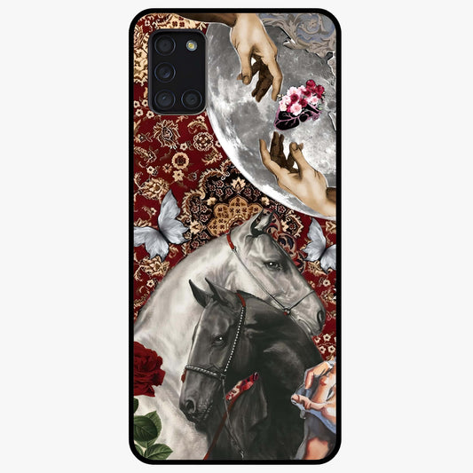 Moonlit Royal Stallion Glass Case showing flat back view with majestic horse under moonlight artwork and glossy glass finish.