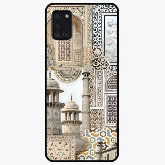 Mughal Marble Legacy Glass Case showing flat back view with intricate Mughal inspired marble pattern and glossy glass finish.