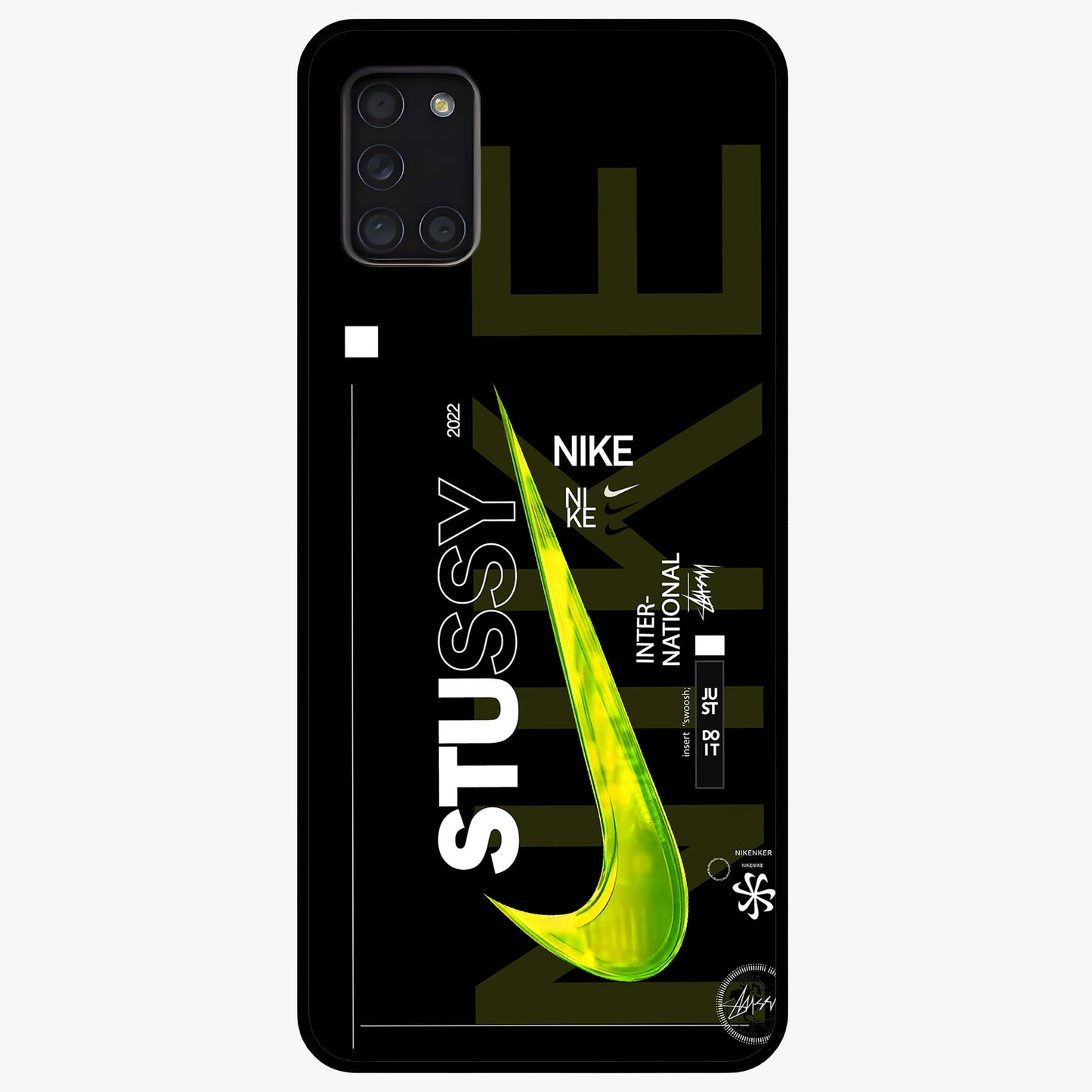Neon Street Edition Glass Case showing flat back view with neon street style artwork and glossy glass finish.