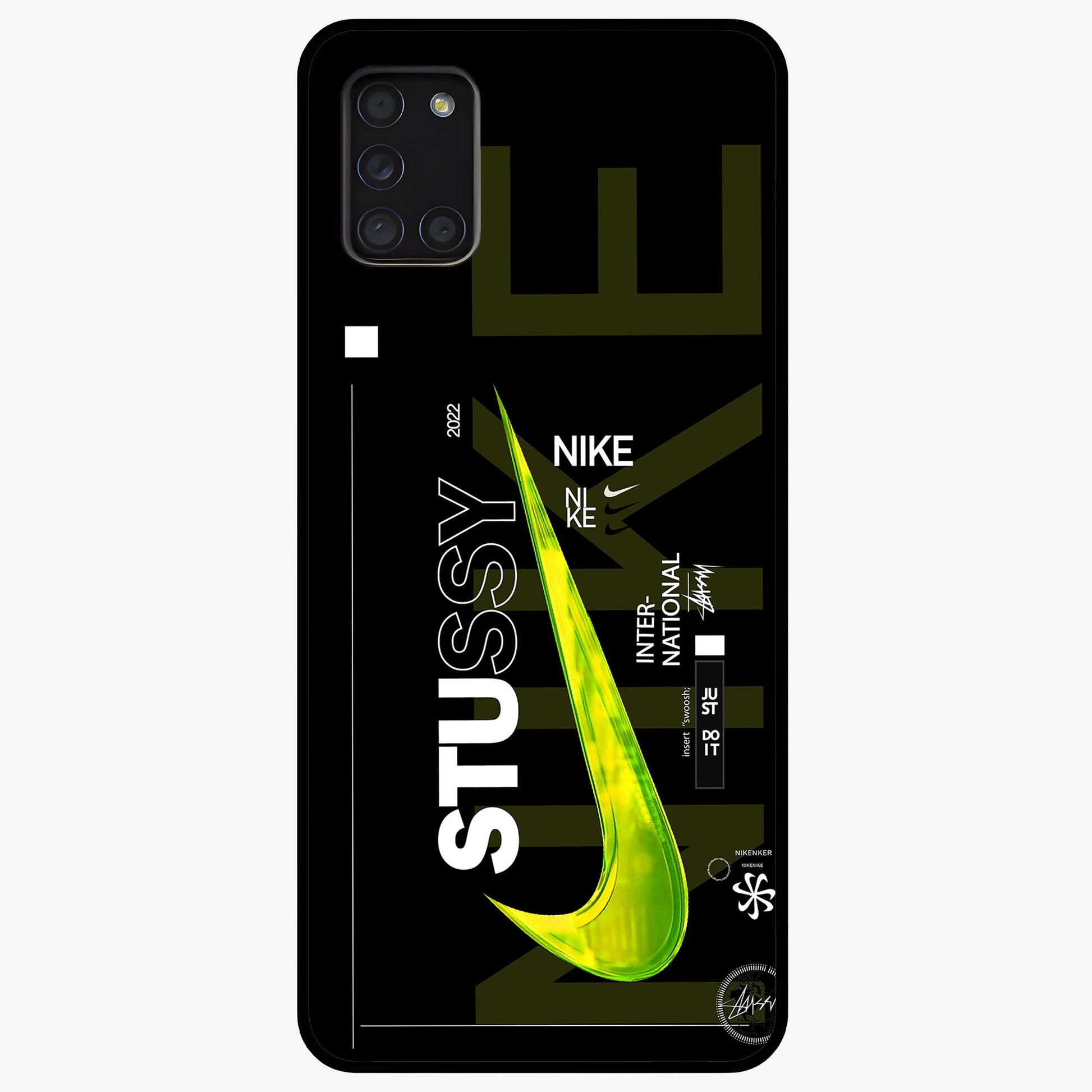 Neon Street Edition Glass Case showing flat back view with neon street style artwork and glossy glass finish.