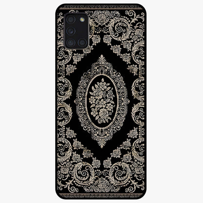 Noir Bloom Elegance Glass Case showing flat back view with elegant dark floral artwork and glossy glass finish.