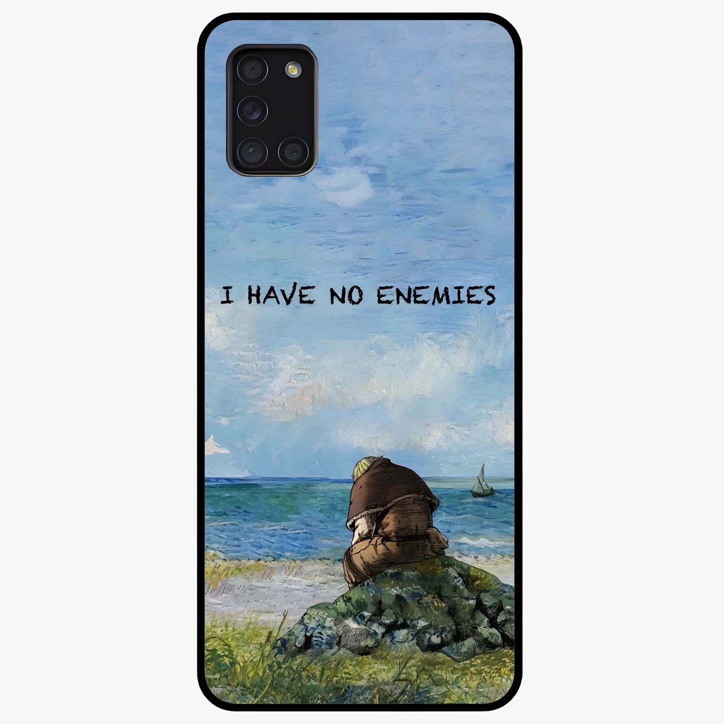 Peace Beyond War Glass Case showing flat back view with symbolic peace themed artwork and glossy glass finish.