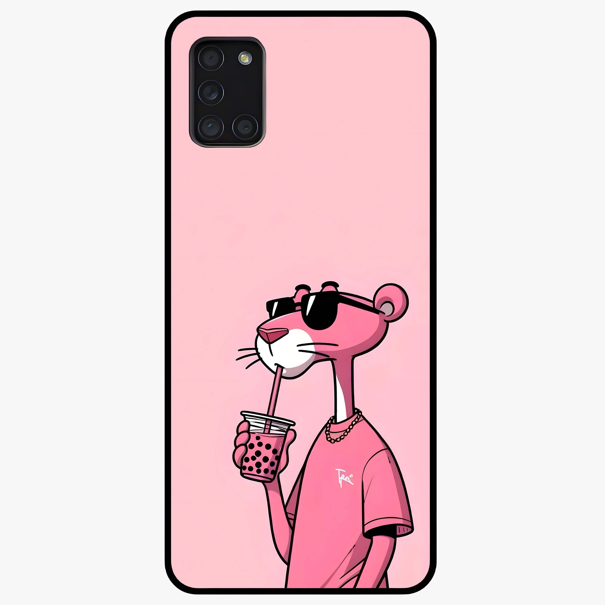 Pink Panther Glass Case showing flat back view with iconic pink panther artwork and glossy glass finish.