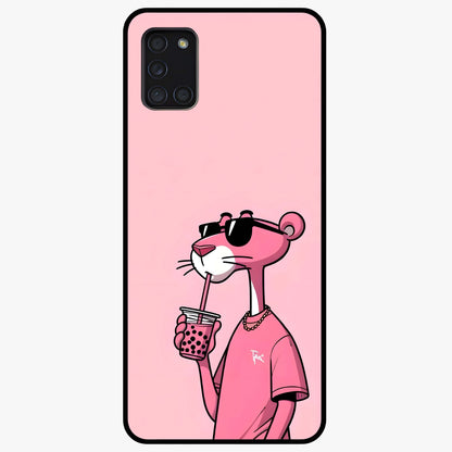 Pink Panther Glass Case showing flat back view with iconic pink panther artwork and glossy glass finish.