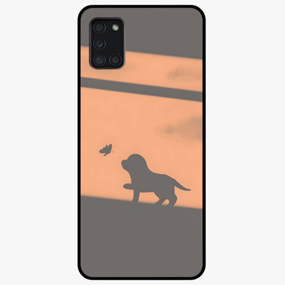 Puppy Shadow Art Glass Case showing flat back view with cute puppy shadow style artwork and glossy glass finish.
