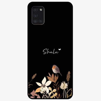 Quiet Garden Tune Custom Name Glass Case showing flat back view with peaceful garden artwork and personalized name design.