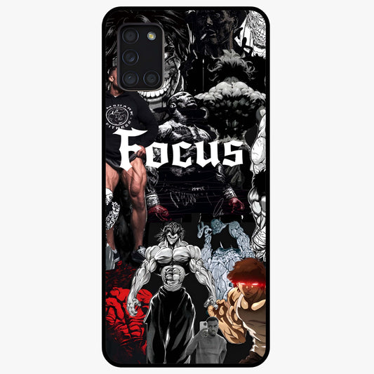 Relentless Power Focus Glass Case showing flat back view with motivational typography artwork and glossy glass finish.