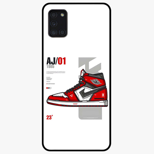 Retro Sneaker Blueprint Glass Case showing flat back view with sneaker blueprint style artwork and glossy glass finish.