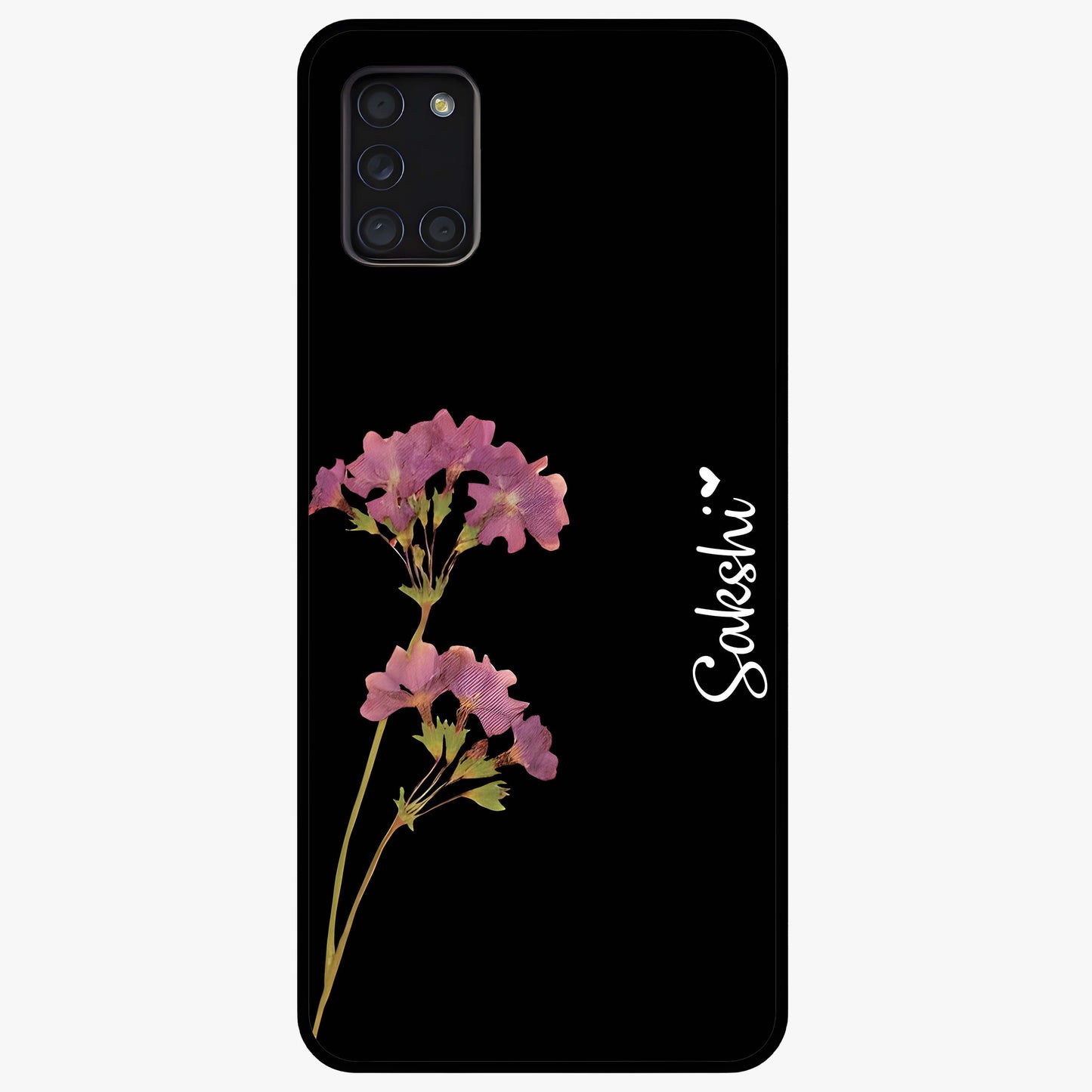 Riching Lavender Flower Custom Name Glass Case showing flat back view with lavender floral artwork and personalized name design.