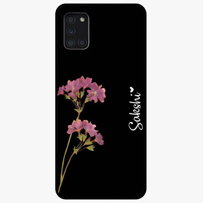 Riching Lavender Flower Custom Name Glass Case showing flat back view with lavender floral artwork and personalized name design.