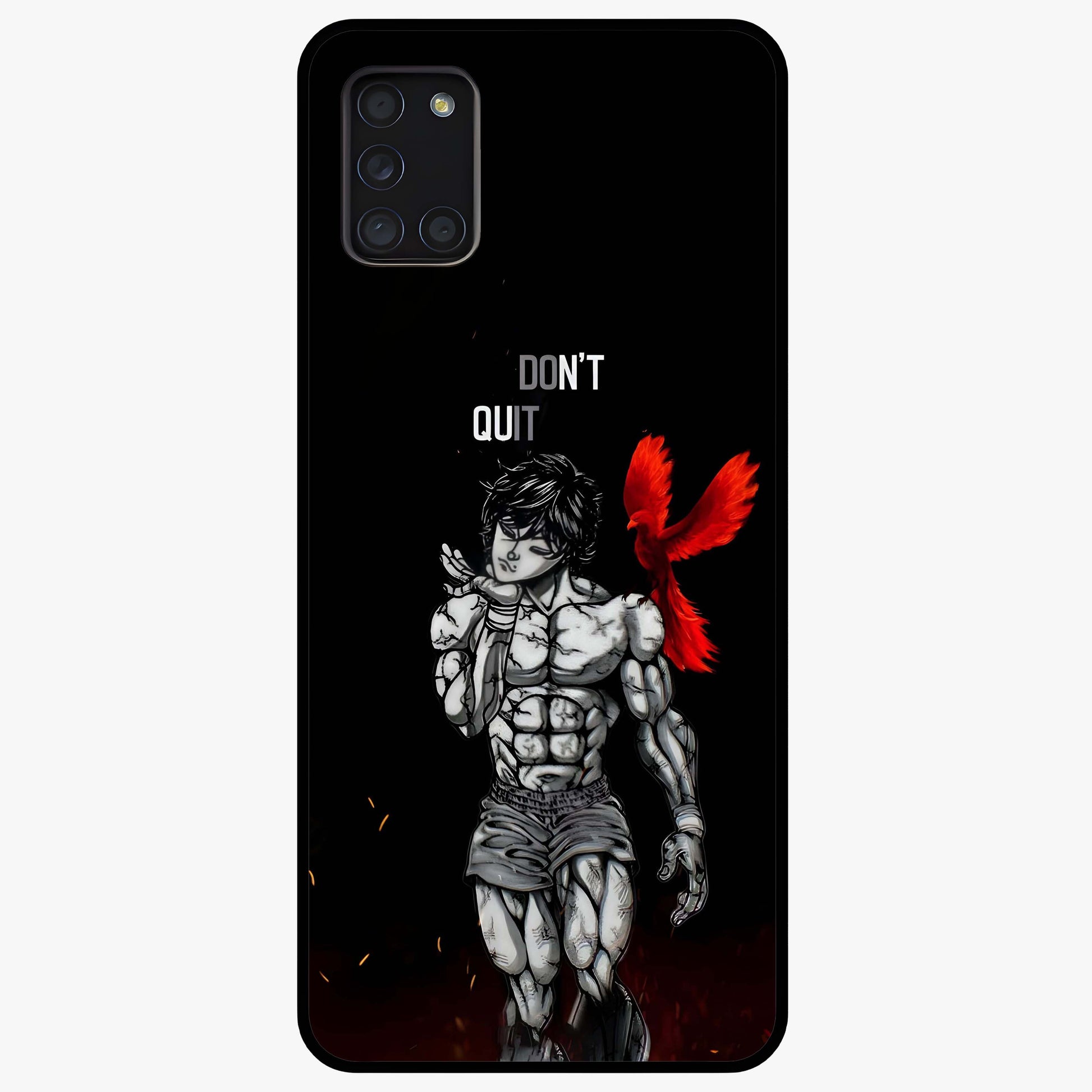 Rise Beyond Limits Glass Case showing flat back view with motivational typography artwork and glossy glass finish.