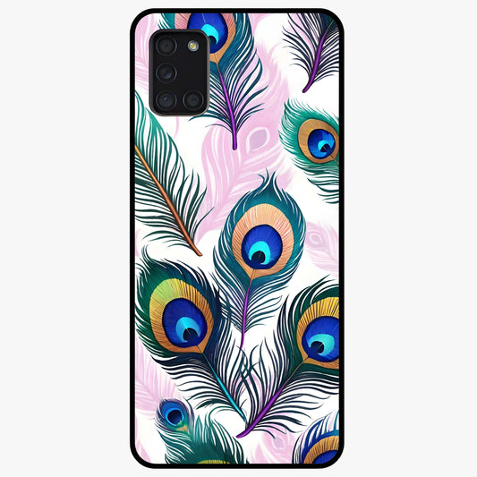 Royal Peacock Feathers Glass Case showing flat back view with colorful peacock feather artwork and glossy glass finish.