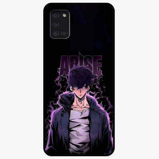 Shadow Monarch Awakening Glass Case showing flat back view with powerful dark monarch themed artwork and glossy glass finish.