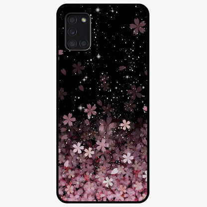 Small Starry Flowers Glass Case showing flat back view with delicate starry floral artwork and glossy glass finish.