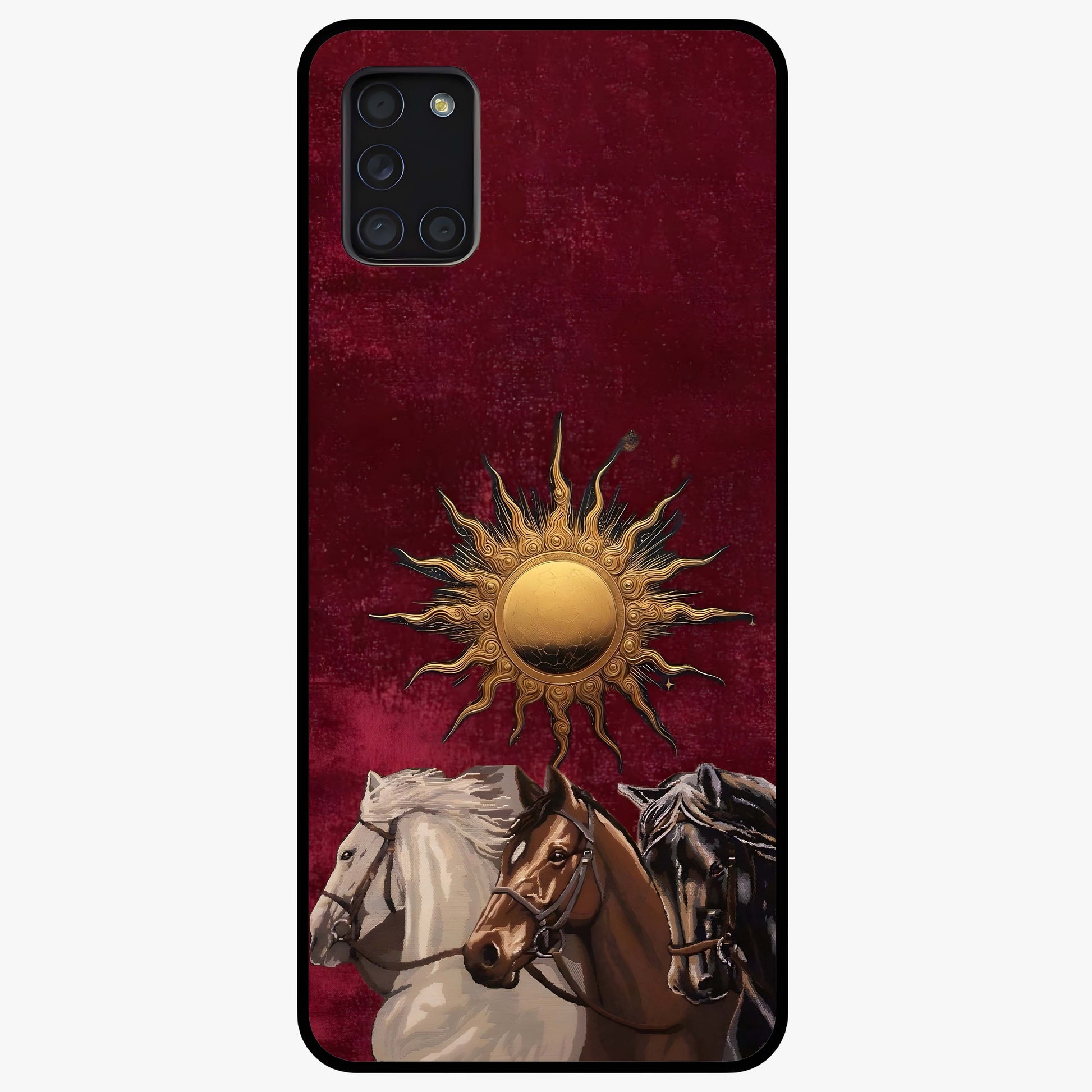Solar Riders Glass Case showing flat back view with dynamic rider themed artwork and glossy glass finish.