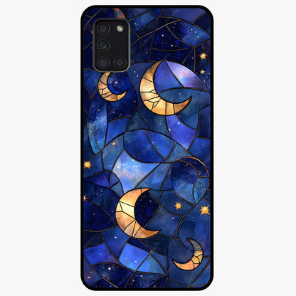 Starlit Sky Tapestry Glass Case showing flat back view with decorative starry sky tapestry artwork and glossy glass finish.