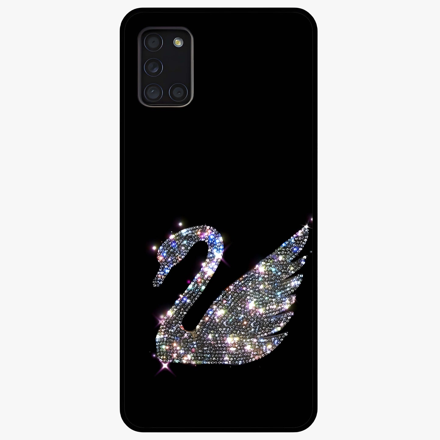 Starlit Swan Grace Glass Case showing flat back view with graceful swan artwork under starry sky and glossy glass finish.