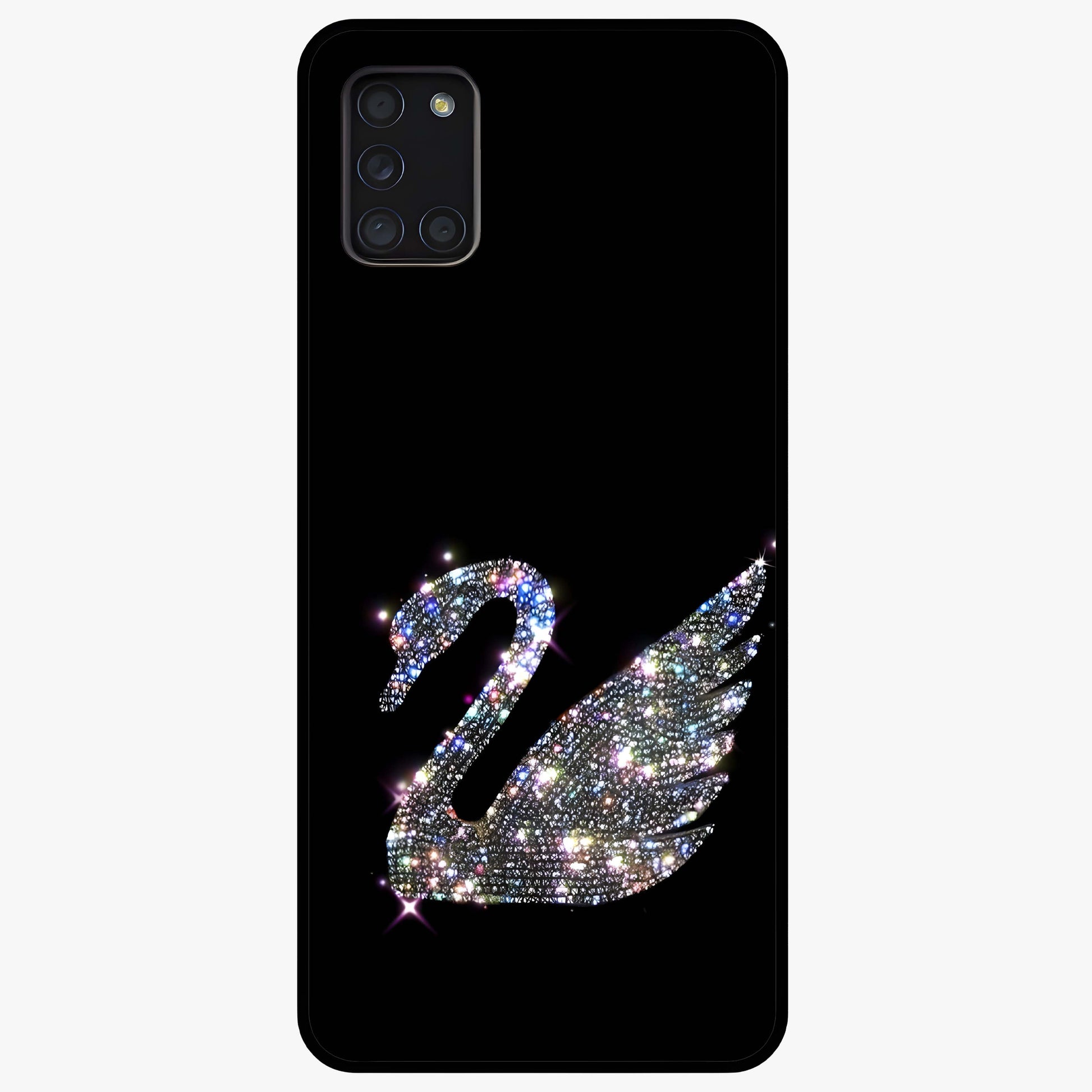 Starlit Swan Grace Glass Case showing flat back view with graceful swan artwork under starry sky and glossy glass finish.