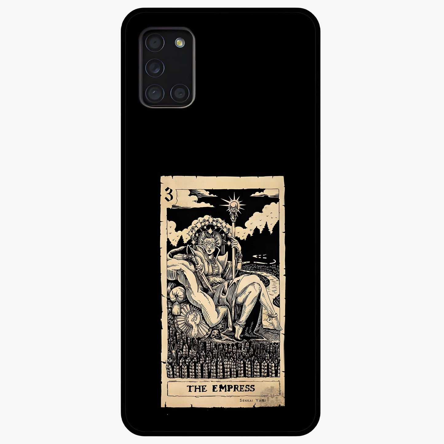 The Empress Glass Case showing flat back view with regal feminine artwork and glossy glass finish.