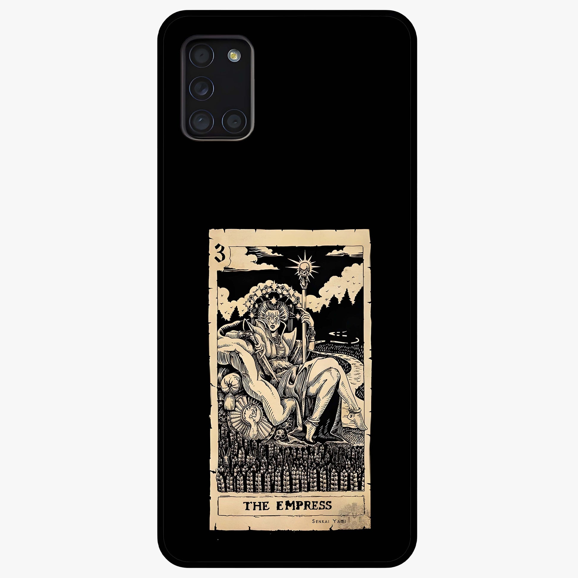 The Empress Glass Case showing flat back view with regal feminine artwork and glossy glass finish.