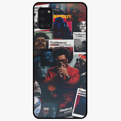 The Weeknd Glass Case showing flat back view with music inspired artistic portrait artwork and glossy glass finish.