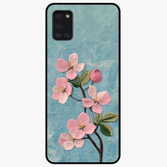 Threaded Blossom Breeze Glass Case showing flat back view with delicate blossom artwork and glossy glass finish.