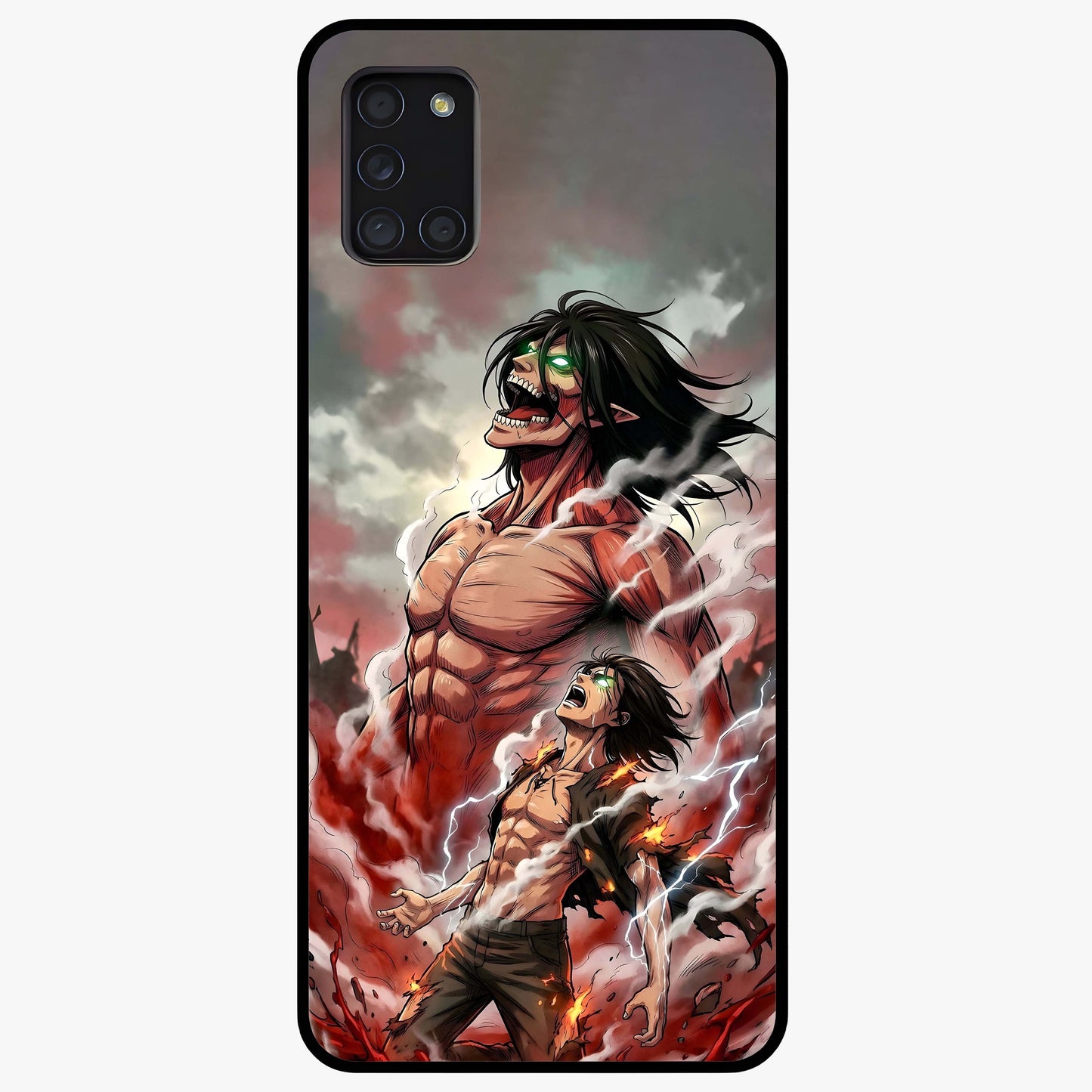 Titan Awakening Fury Glass Case showing flat back view with powerful titan inspired artwork and glossy glass finish.