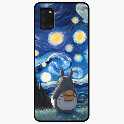 Totoro In Van Gogh Art Glass Case showing flat back view with whimsical character artwork inspired by Van Gogh style and glossy glass finish.