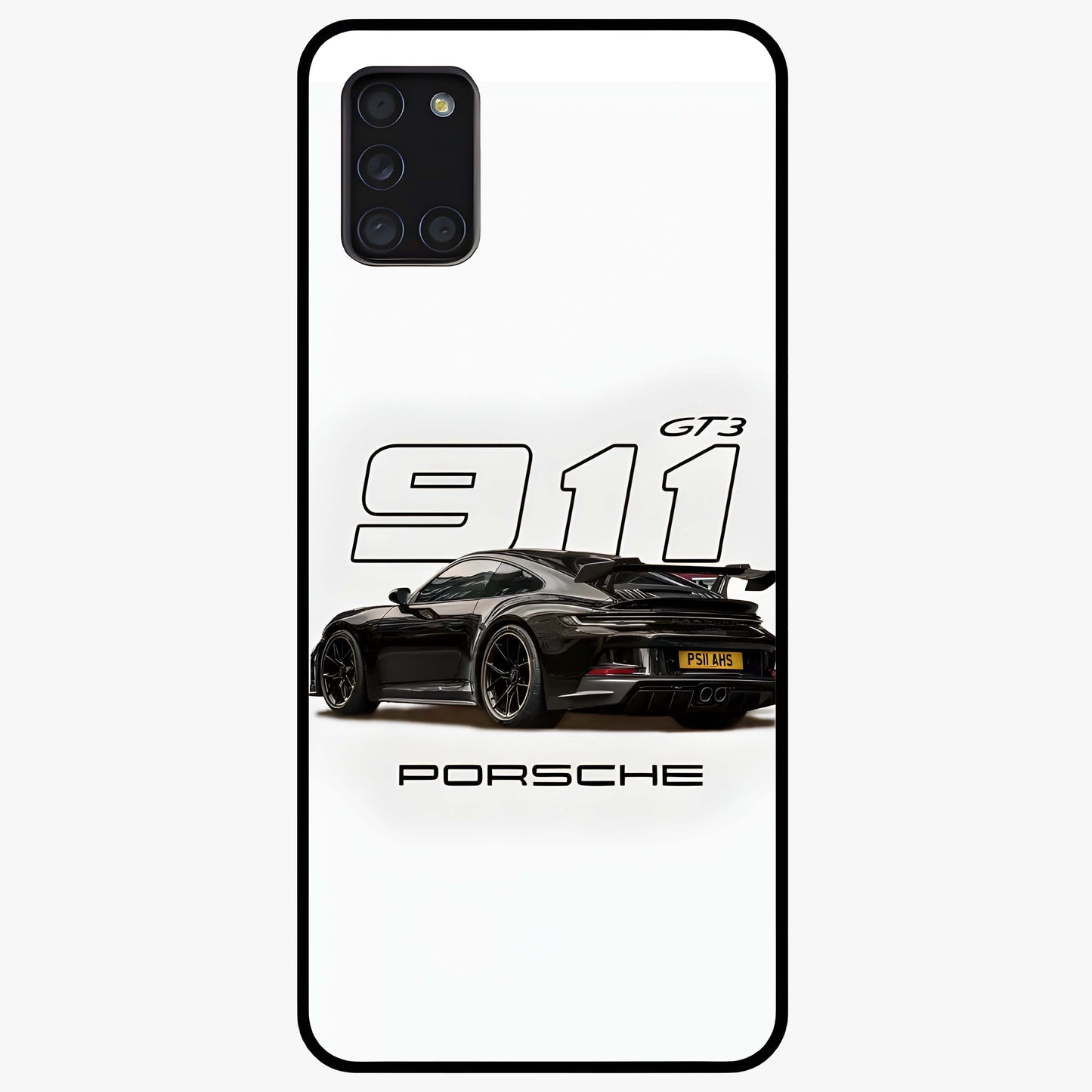 Turbo Legacy Icon Glass Case showing flat back view with iconic sports car inspired artwork and glossy glass finish.