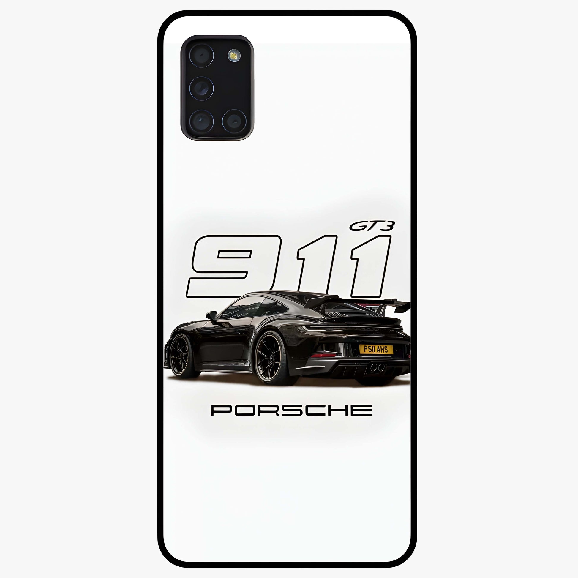 Turbo Legacy Icon Glass Case showing flat back view with iconic sports car inspired artwork and glossy glass finish.