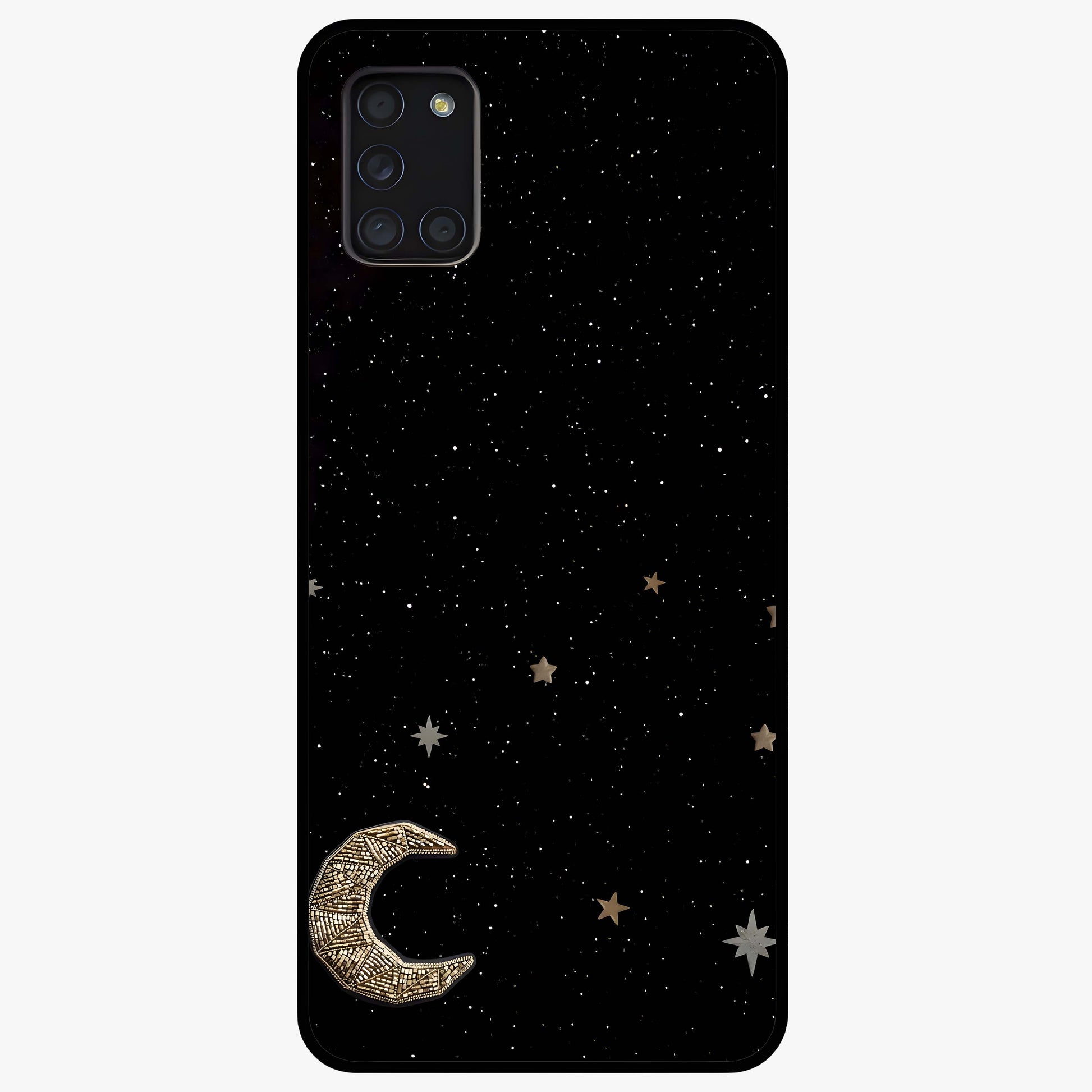 Twinkle Star With Half Moon Glass Case showing flat back view with star and half moon artwork and glossy glass finish.