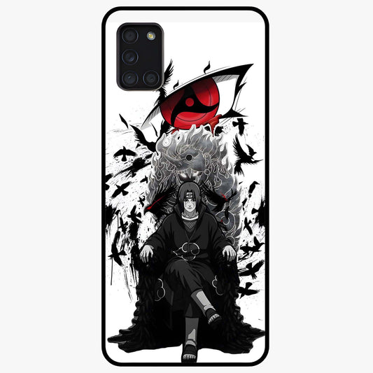 Uchiha Shadow Throne Glass Case showing flat back view with cosmic underwater themed artwork and glossy glass finish.