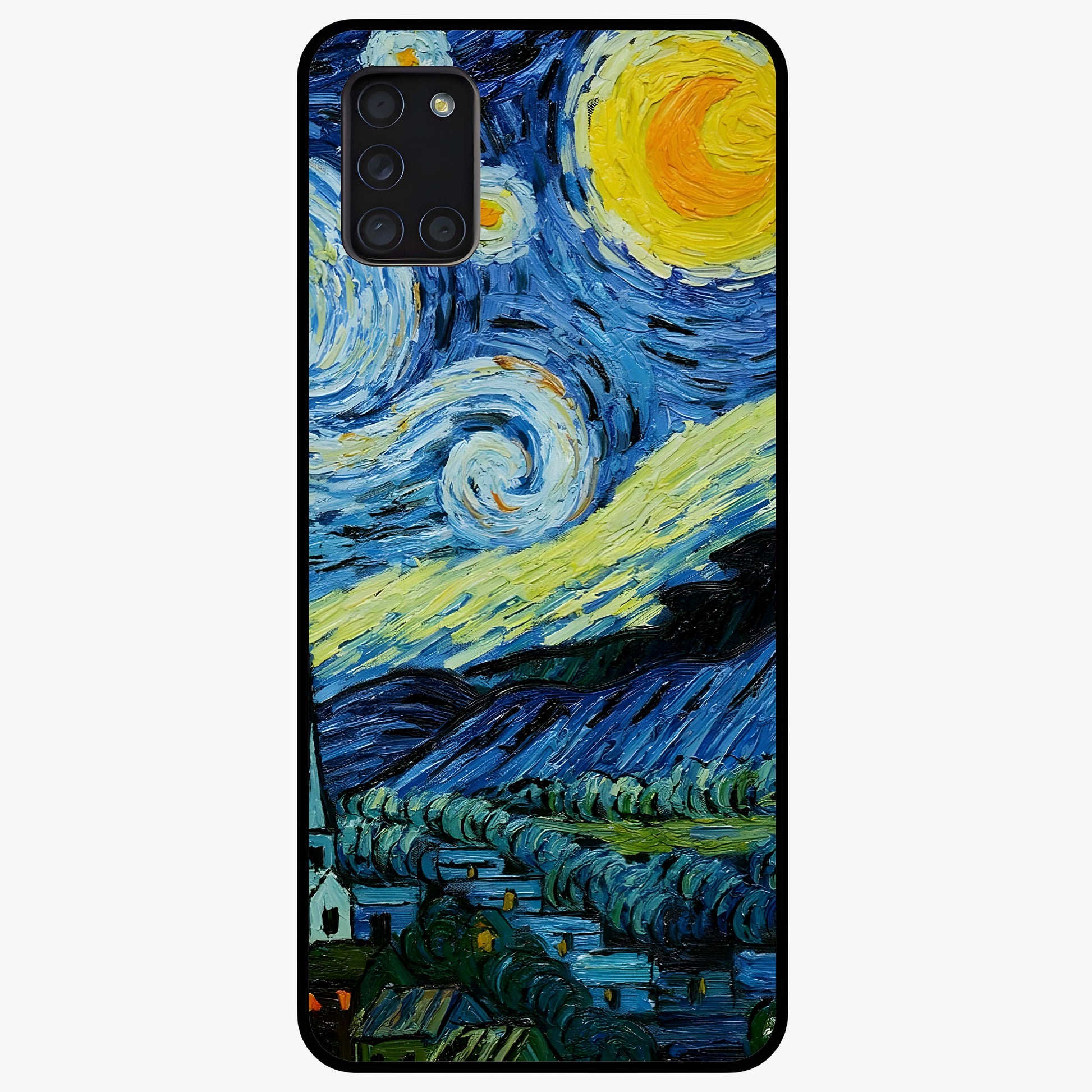 Van Gogh Art Glass Case showing flat back view with classic painterly artwork inspired by Van Gogh style and glossy glass finish.