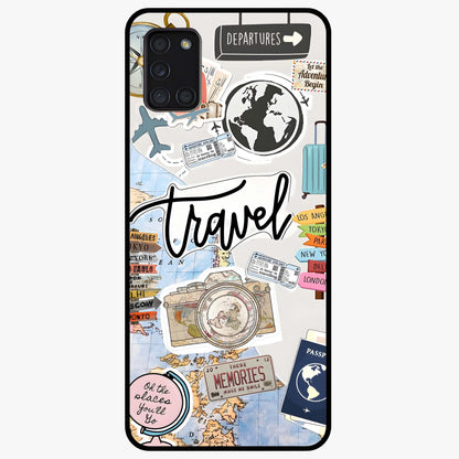 Wanderlust Journal Glass Case showing flat back view with travel inspired artwork and glossy glass finish.