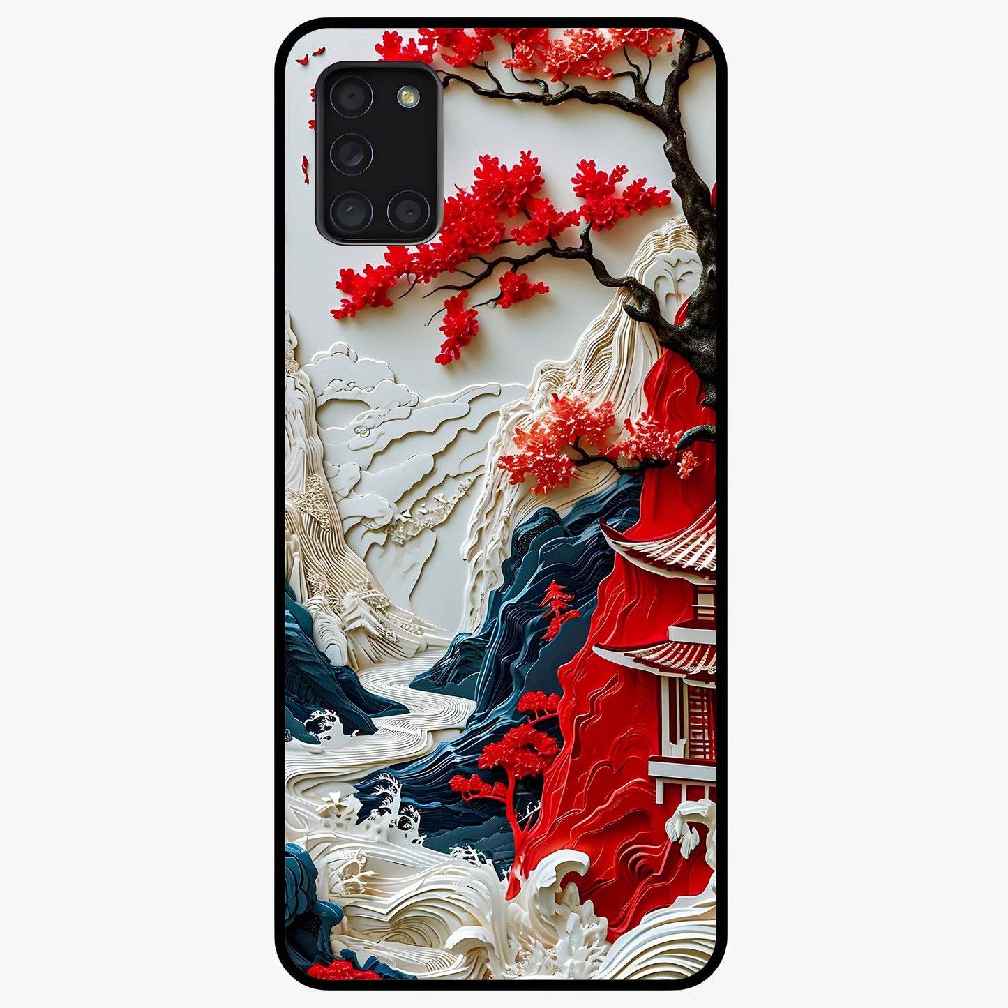 Whispers Of Sakura Waves Glass Case showing flat back view with cherry blossom wave artwork and glossy glass finish.