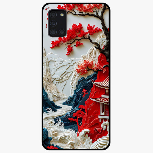 Whispers Of Sakura Waves Glass Case showing flat back view with cherry blossom wave artwork and glossy glass finish.