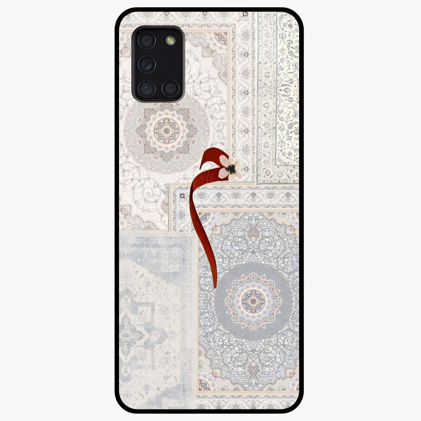 White Aesthetic Bow Glass Case showing flat back view with minimal bow artwork and glossy glass finish.