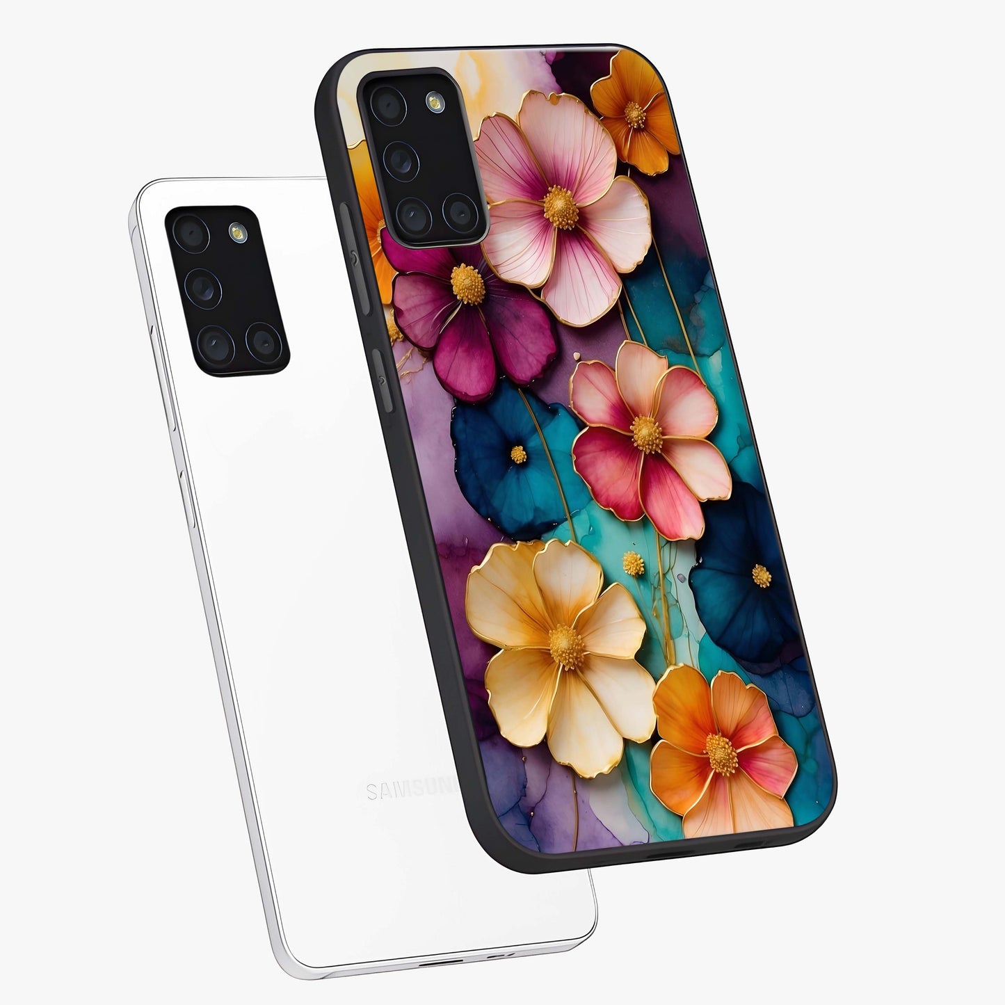 Artlyn Grace Flower Pattern Glass Case displayed in angled mockup highlighting delicate flower pattern design and smooth glass surface.