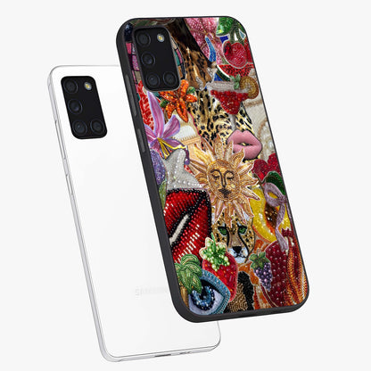Beaded Fashion Jungle Glass Case displayed in angled mockup highlighting colorful fashion bead design and artistic pattern.