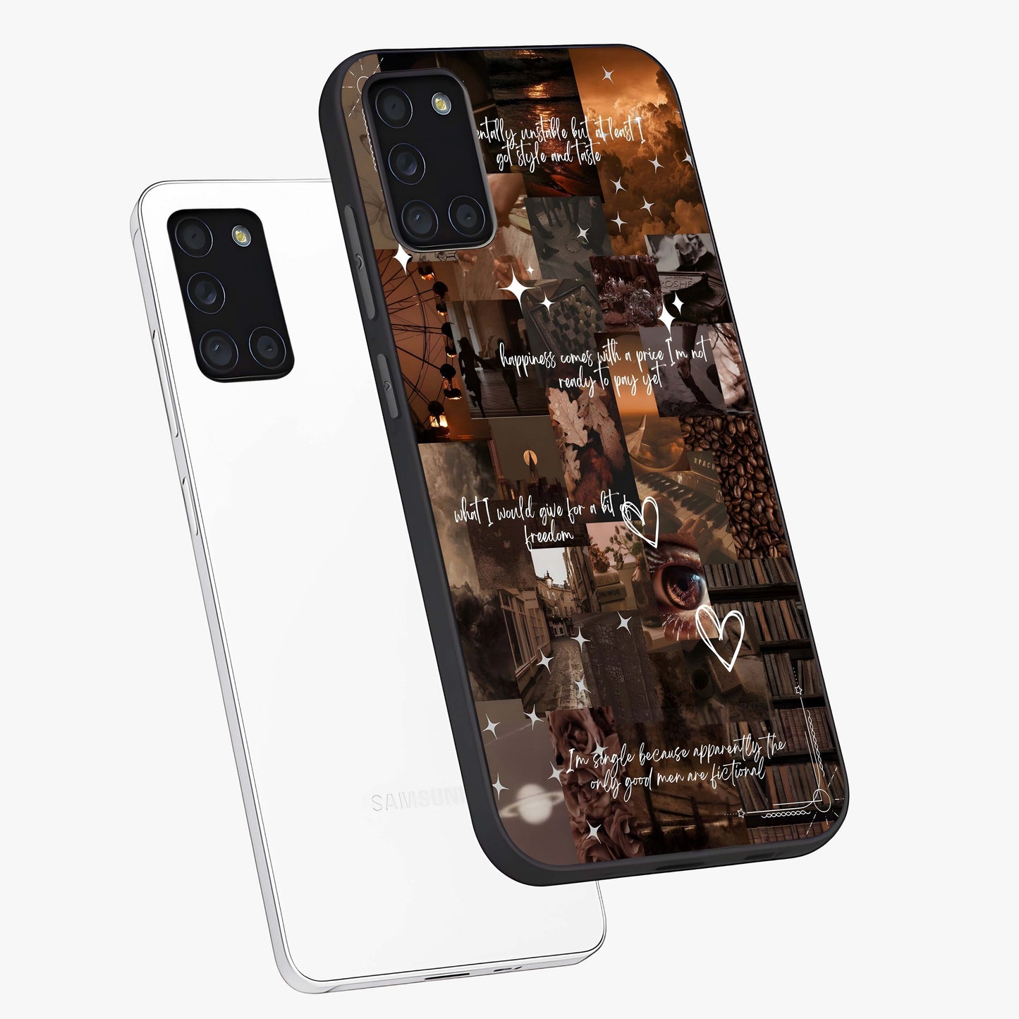 Bittersweet Aesthetic Chaos Glass Case displayed in angled mockup highlighting expressive abstract artwork and edgy aesthetic theme.