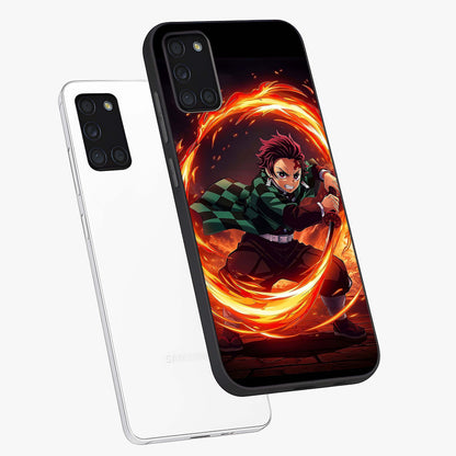 Blazing Sword Resolve Glass Case displayed in angled mockup highlighting powerful sword illustration and bold fantasy theme.