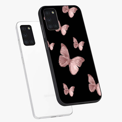 Butterfly Pattern Glass Case displayed in angled mockup highlighting delicate butterfly design and aesthetic pattern style.